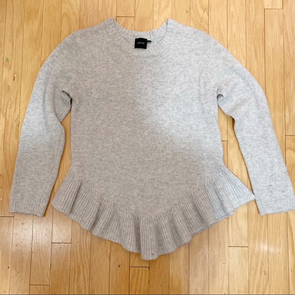 Cliche Gray Ruffle Long Sleeve Sweater